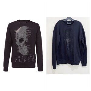 Philipp Plein Crystal Rhinestone Half Skull Sweatshirt *Black* Sz XL